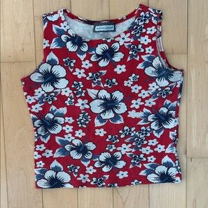 vintage Floral Sleeveless Top in Red and White